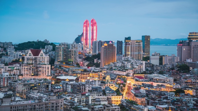 厦门双子塔城市夜景4K延时
