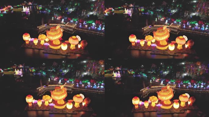 航拍广西南宁青秀山新春灯会