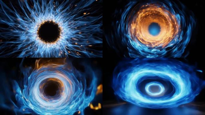 「有版权」蓝色火焰漩涡隧道穿梭 合集4K