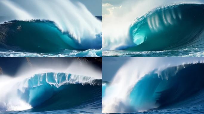 「有版权」巨大的深蓝色海浪破碎和飞溅4K