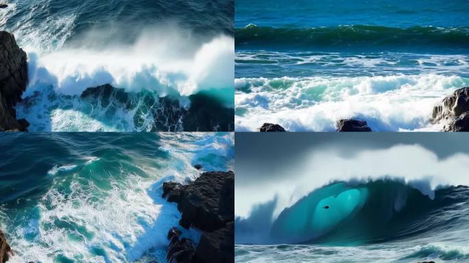 「有版权」海浪拍打岩石暗礁海啸浪花4K