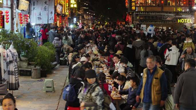 贵州肇兴侗寨中国侗年长桌宴航拍