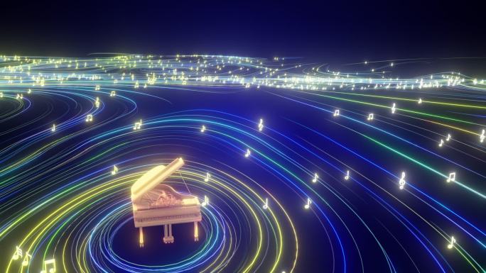 钢琴炫彩音符线条流动动感意境音乐大屏