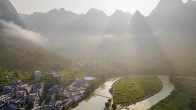 广西巴马田园风光航拍延时
