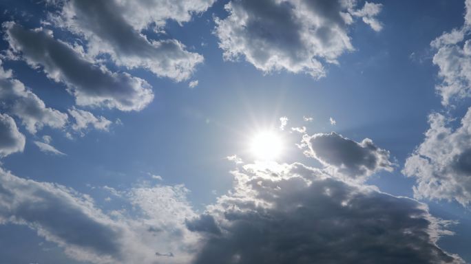 晴空中太阳高挂白云飘浮延时景象