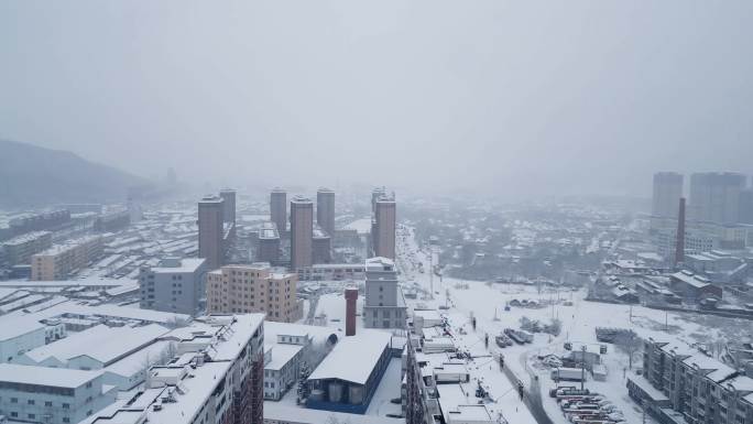 城市雪景街道航拍