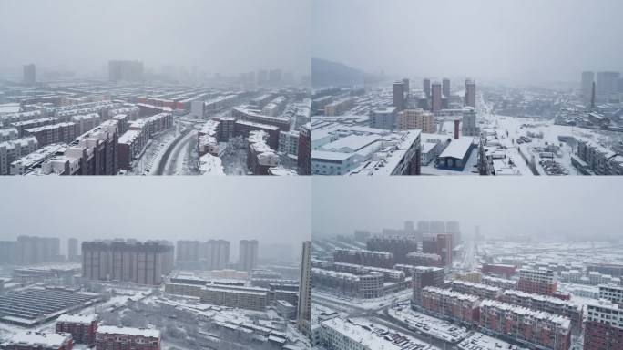 城市雪景街道航拍