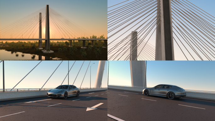 汽车行驶高速跨海大桥三维