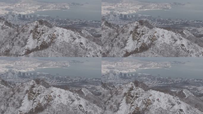 航拍飞越威海里口山大青顶俯瞰威海湾环翠区