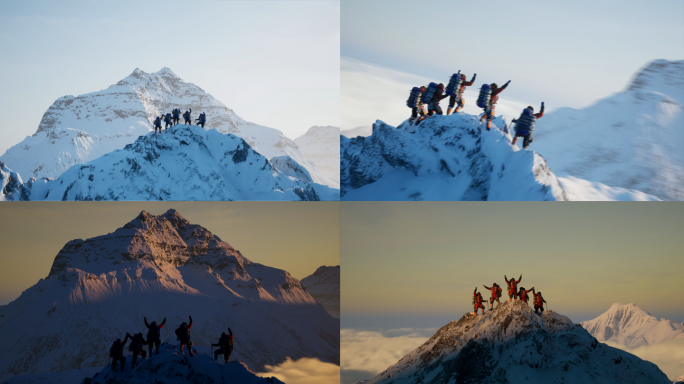 励志雪山攀登爬山团队互助拉手登顶企业成功