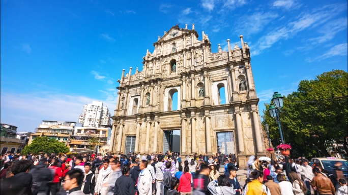澳门地标大三巴牌坊延时摄影