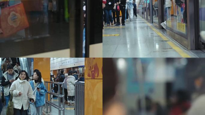 城市都市地铁上下班人群人流素材坐地铁乘地