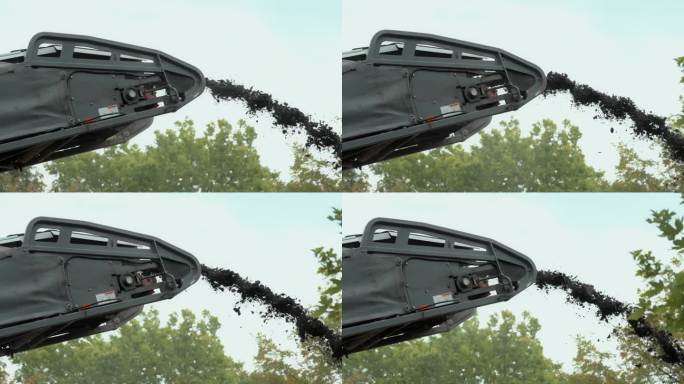 破损的路面将被新路面替换，旧沥青被移除，破碎机运输沥青。