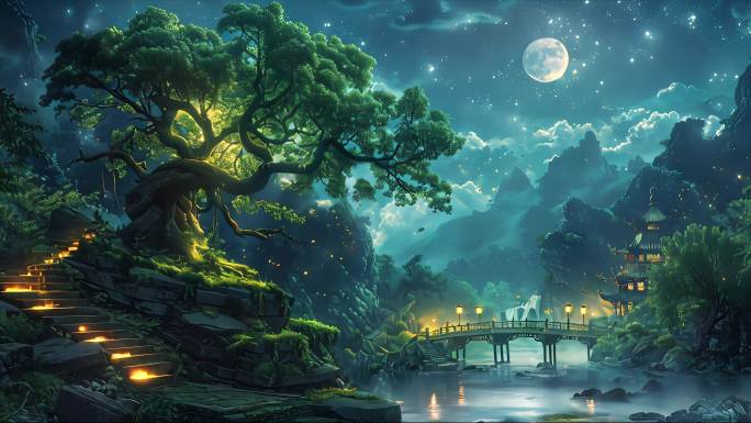4k循环奇幻魔法森林舞台背景游戏视频素材