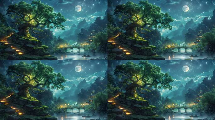 4k循环奇幻魔法森林舞台背景游戏视频素材