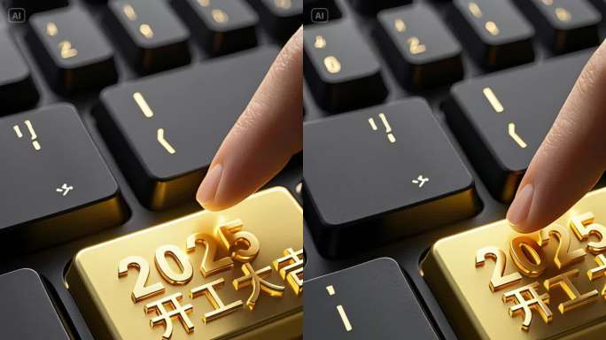 开工大吉键盘启动手指按下回车键特写