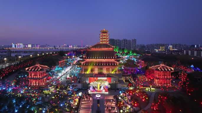 临沂皇山东夷文化园夜景航拍