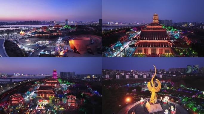 临沂皇山东夷文化园夜景航拍