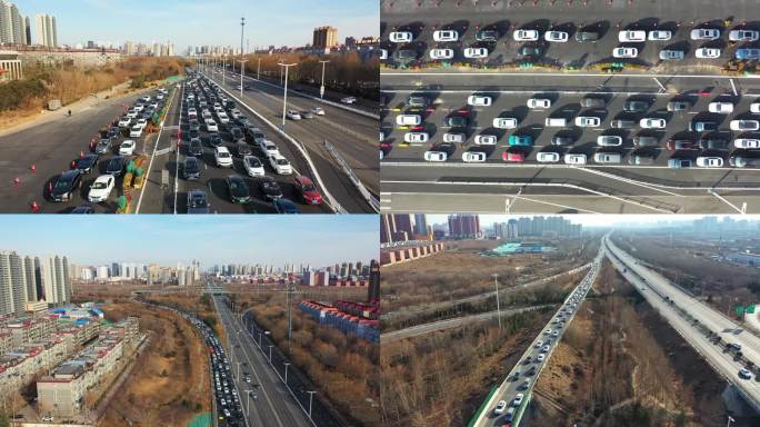 堵车航拍高速堵车