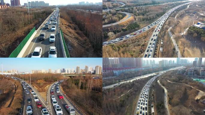 堵车航拍高速堵车