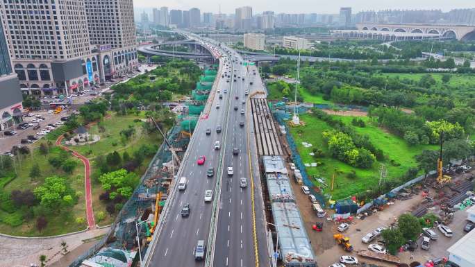 航拍城市公路建设桥梁建设交通