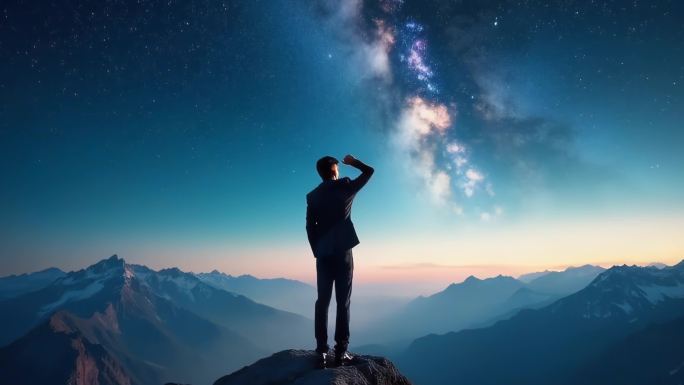 「有版权」一个人站在山顶仰望星空合集4K