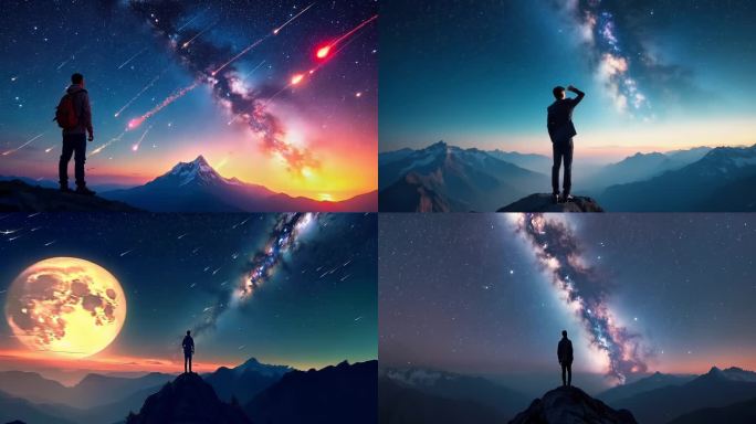 「有版权」一个人站在山顶仰望星空合集4K