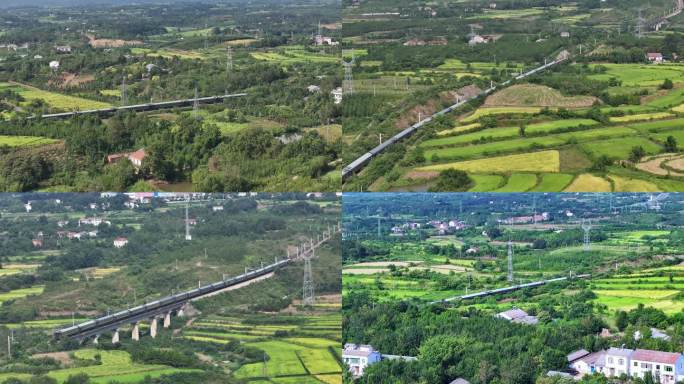田野 火车 稻田 火车穿过乡村 田园