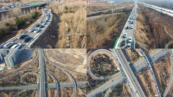 堵车航拍高速堵车