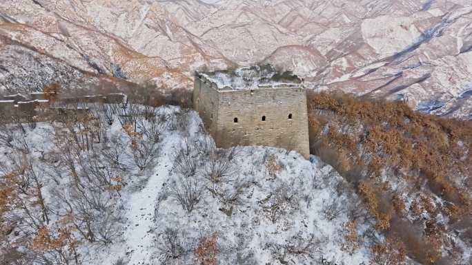 航拍雪后的平顶峪长城 4K