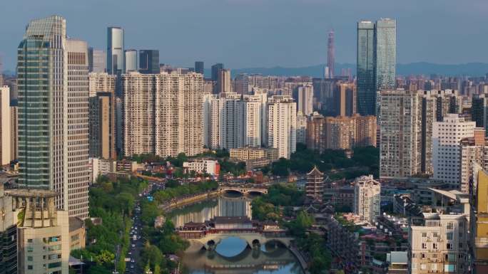 4K航拍成都九眼桥468同框 安顺廊桥