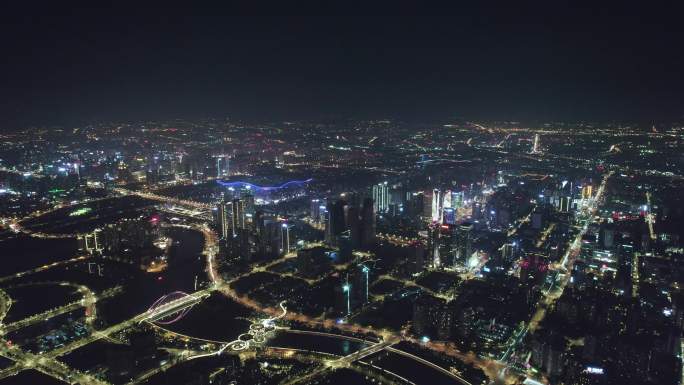 成都夜景航拍成都城市俯瞰大全景