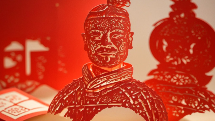 西安非遗剪纸兵马俑国潮地标