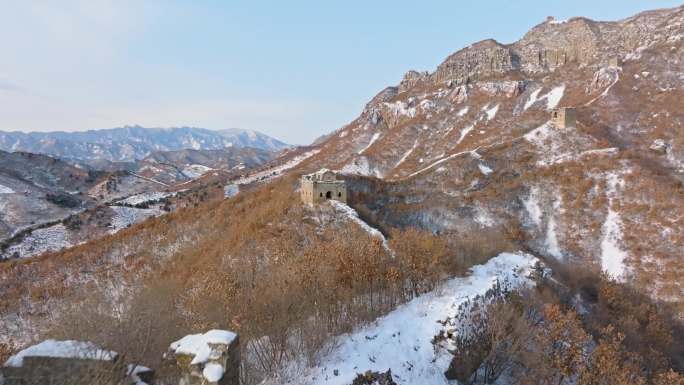 航拍雪后平顶峪长城 4K