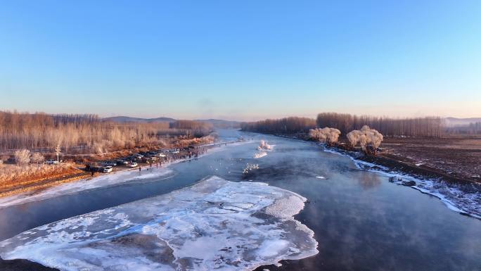 辽宁朝阳红村天鹅湾冬季雾凇