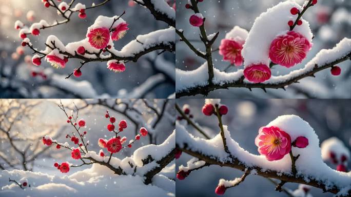 梅花寒梅腊梅红梅花朵梅花盛开