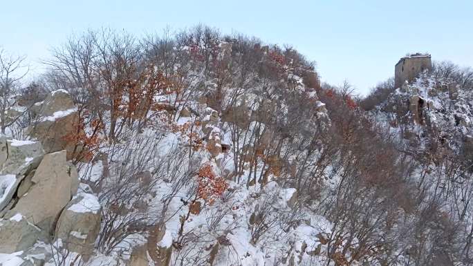 航拍雪后板厂峪长城 4K