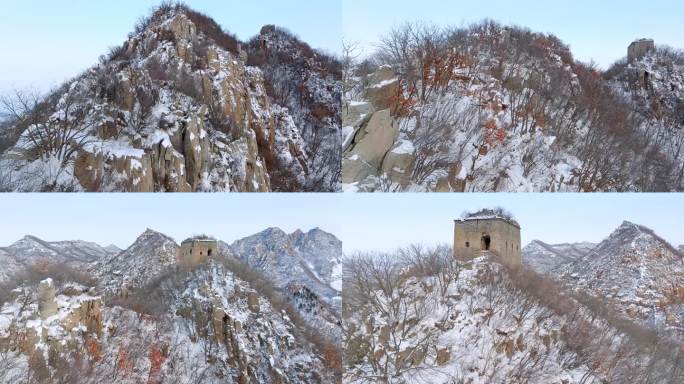 航拍雪后板厂峪长城 4K