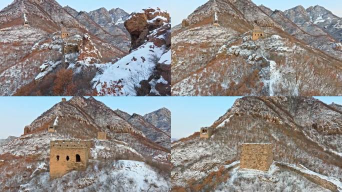 航拍雪后板厂峪长城 4K