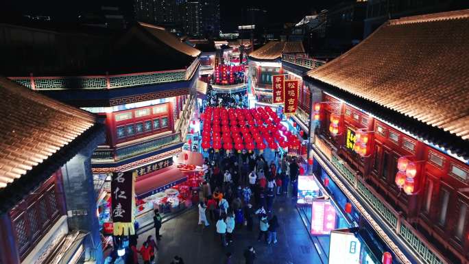 4K天津古文化街2025蛇年过年夜景航拍