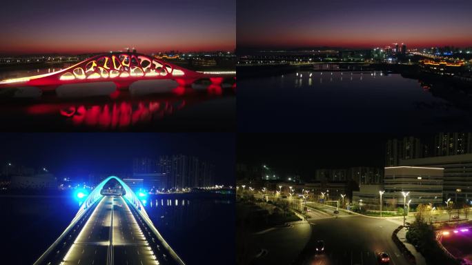 黄岛贝壳桥航拍 夜晚 夕阳 灯光