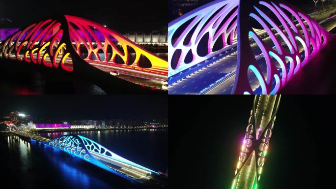 山东黄岛夜景航拍 贝壳桥 城市 东方影都