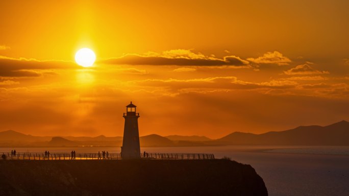 大连泊霞湾灯塔日落延时