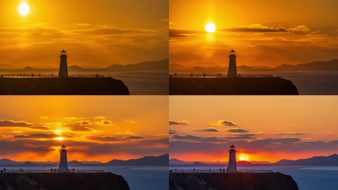大连泊霞湾灯塔日落延时