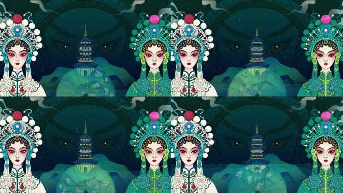 白蛇传青蛇白蛇许仙雷峰塔戏曲风动画