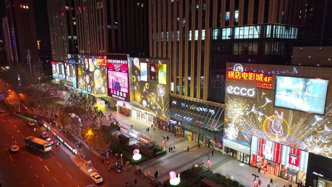 石家庄夜景航拍港悦广场