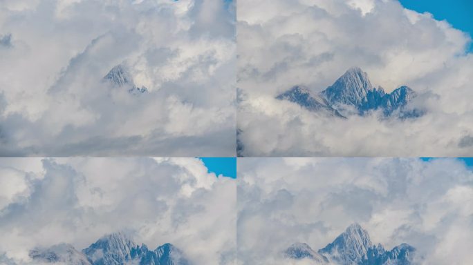 云南丽江玉龙雪山云雾缭绕蓝天白云延时8K