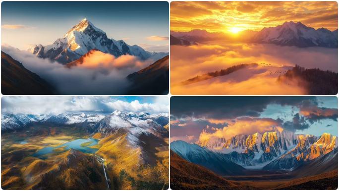 雪山航拍雪山延时震撼雪山唯美雪山日照金山