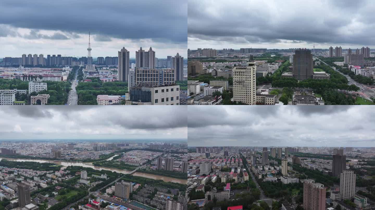 漯河夏季乌云笼罩下的城市建筑
