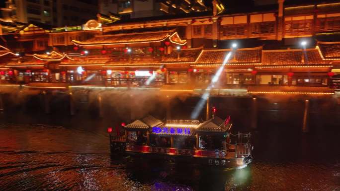 长汀古城 新年灯光秀 烟花